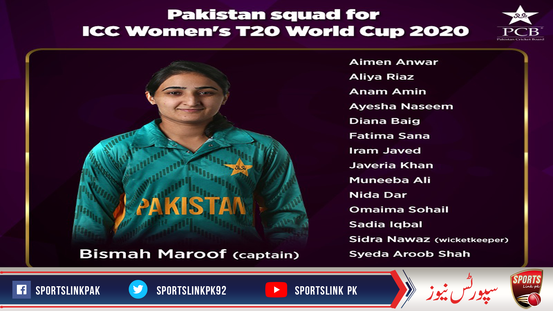 Pakistan squad for ICC Women’s T20 World Cup announced Sportslinkpk